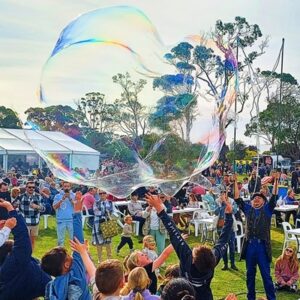 Bubble Tonic making giant bubble in bubble show
